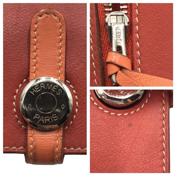 HERMES Red Leather Wallet - Picture 6 of 9
